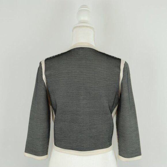 Narciso Rodriguez Women's Size 10 Black Cream Striped Silk Blend Zip Cardigan - Picture 3 of 8